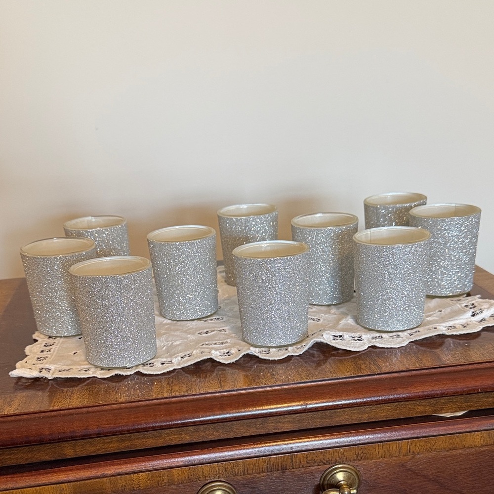 Silver Glitter Candle Holders Set